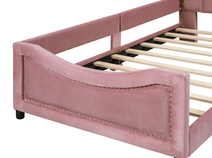 Upholstered Daybed With Classic Stripe Shaped Headboard