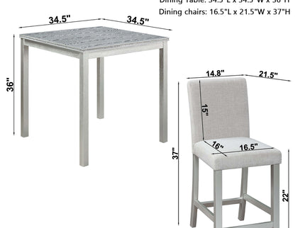 5 Piece Counter Height Table Set, Square Table And 4 Upholstered Chairs