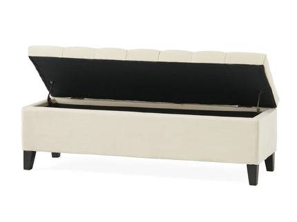 Button Tufted Diamond Stitch Storage Ottoman - Beige
