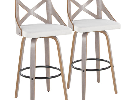 Charlotte - Farmhouse Fixed Height Barstool With Swivel & Round Footrest (Set of 2) - Light Gray / Cream