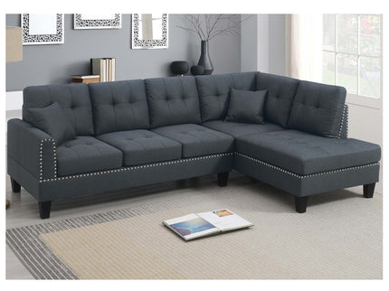 2 Piece Sectional Set With Nailhead Trim, Sofa And Matching Accent Pillows - Charcoal