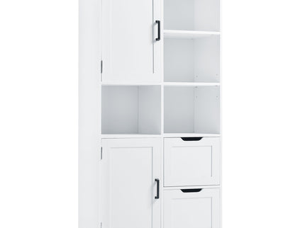 Freestanding Bathroom Storage Cabinet With Doors And Drawers, Adjustable Shelf, Open Shelves - White