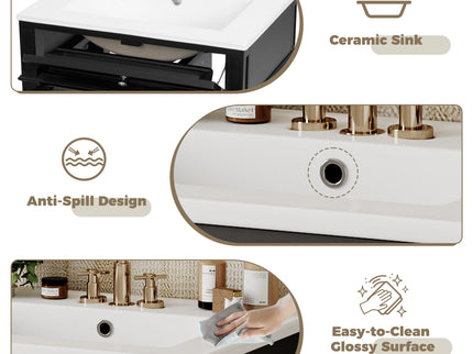Bathroom Vanity With Top Sink, Storage Cabinet With 2 Drawers And Tip-Out Drawer