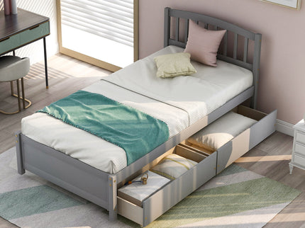 Platform Storage Bed Wood Bed Frame With Two Drawers And Headboard