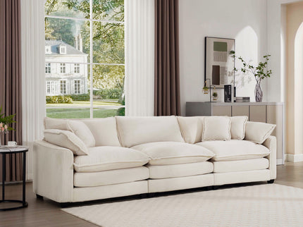 Mid-Century Modern 3 Seater Sectional Sofa With Arm And Throw Pillows