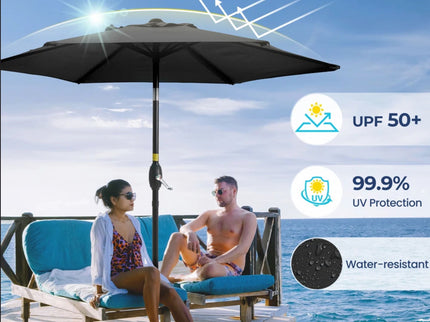 Umbrella With Crank Lift & Tilt, UV-Resistant Canopy For Patio