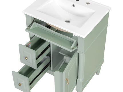 Freestanding Bathroom Vanity With Sink, Adjustable Shelf & Flip Drawer
