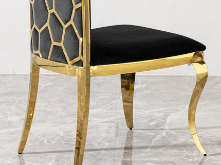Dining Chair (Set of 2) With Unique Backrest Stainless Steel Legs - Gold