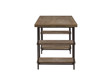 Industrial Style Metal Frame Accent Desk With Side Shelving - Gray