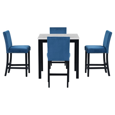 5-Piece Counter Height Dining Table Set With One Faux Marble Top Dining Table And Four Upholstered Chairs