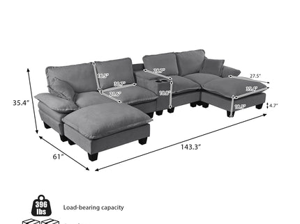 Modular Cloud Couch Sofa With Cup Holders & Storage, USB Port