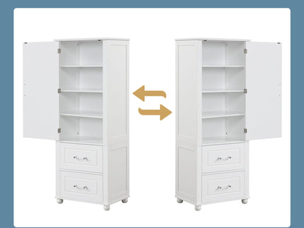 Tall Freestanding Bathroom Storage Cabinet With 2 Drawers And Adjustable Shelf