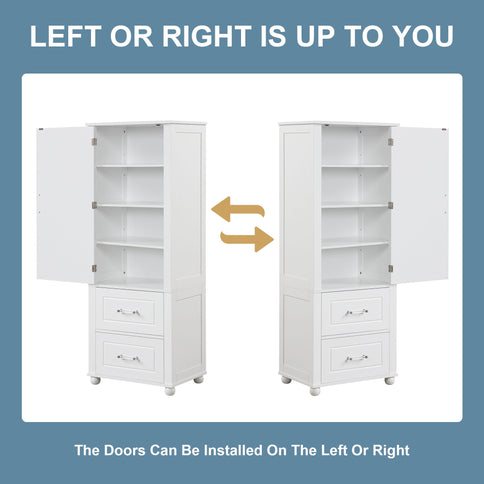Tall Freestanding Bathroom Storage Cabinet With 2 Drawers And Adjustable Shelf