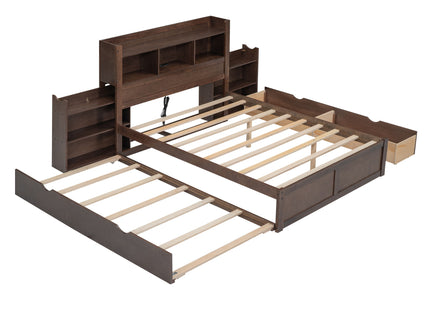 Storage Platform Bed With Pull Out Shelves, Trundle, And 2 Drawers