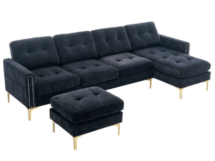 Modern L - Shape Convertible Sectional Sofa With Movable Ottoman