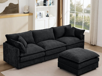 L Shaped Modular Sectional Sofa With Movable Ottoman, 3 Seater Comfortable Seating