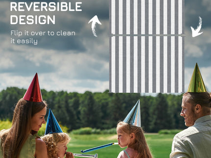 Outsunny - Reversible Outdoor Rug, 9' x 12' Waterproof Plastic Straw Floor Mat, Portable Rv Camping Carpet With Carry Bag, Large Floor Mat For Backyard, Deck, Picnic, Beach - Gray & White Striped