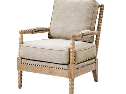 Arm Chair With Open Back Spindle Design, Padded Armrests