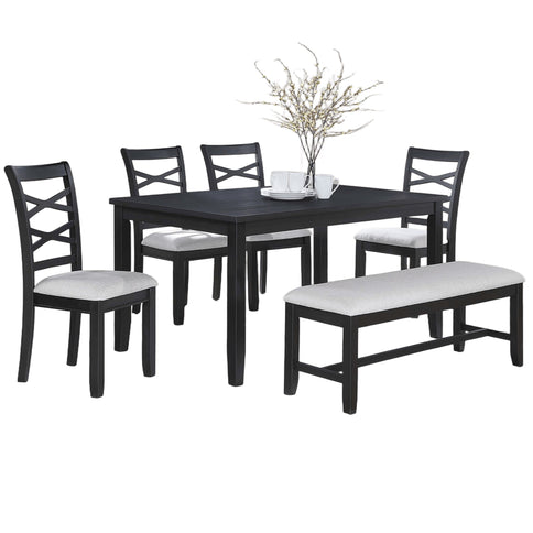 Dining Set 6 Piece With Table And Upholstered X Back Chairs - Charcoal