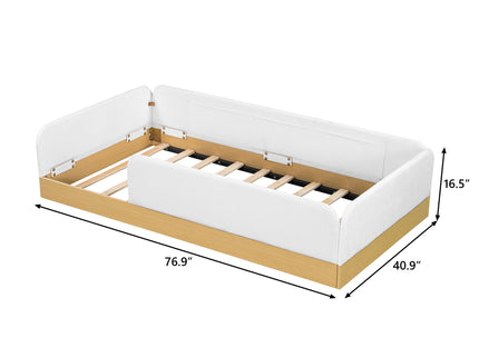 Twin Upholstered Platform Bed With Guardrail And Storage Bags - Natural