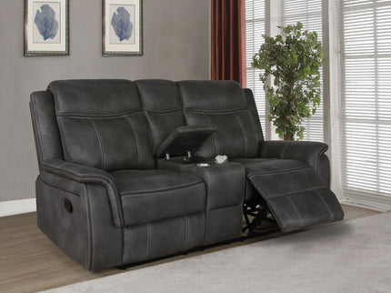 Franklin - Upholstered Padded Arm Reclining Loveseat With Center Console - Charcoal