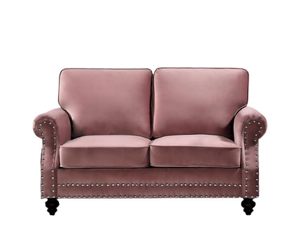 Loveseat Sofa With Nailhead Detail & Turned Legs, 2 Seater Upholstered Couch