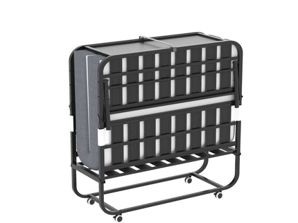 Twin Wide Folding Bed With Adjustable Headboard, Extra Long Rollaway For Tall People, Memory Foam Mattress - Black