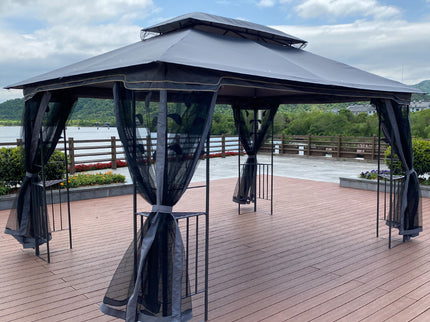 Patio Gazebo Tent With Ventilated Double Roof And Mosquito Net For Backyard Or Garden