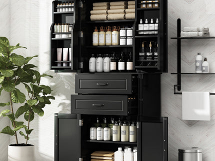 Multi Functional Storage Cabinet With Adjustable Shelves, 2 Drawers, Door Shelves