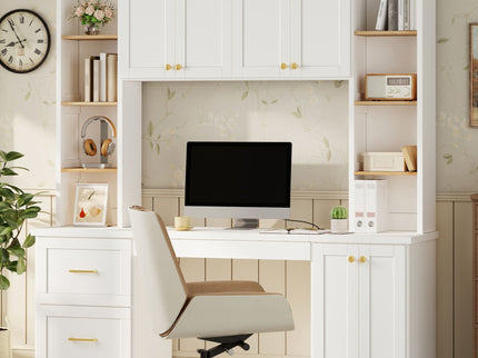 Computer Desk With Hutch, Workstation With Desk Grommet & Keyboard Tray