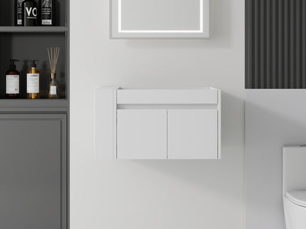 Floating Bathroom Vanity Cabinet, Soft Close Double Drawers, Open Side Storage, Wall Mounted, Cabinet Only