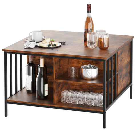 Lift Top Coffee Table With Storage, Adjustable Height Living Room - Black / Brown