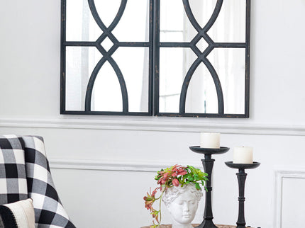 Rectangular Wooden Wall Mirror With Antique Frame, Vertical Or Horizontal Home Decor For Living Room (Set of 2)