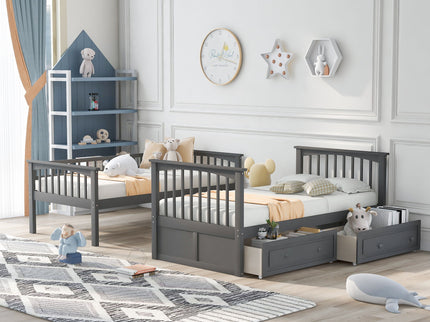 Twin Over Twin Bunk Bed With Drawers, Convertible Beds