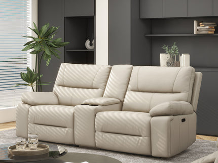 Malibu - Modern Power Motion 3 Piece Reclining Loveseat Sofa With Cup Holders - Cream Taupe Beige