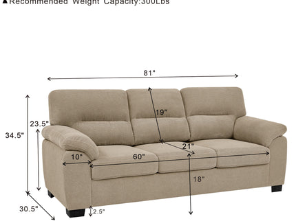 3 Seater Sofa With Padded Armrests And Triangular Leg
