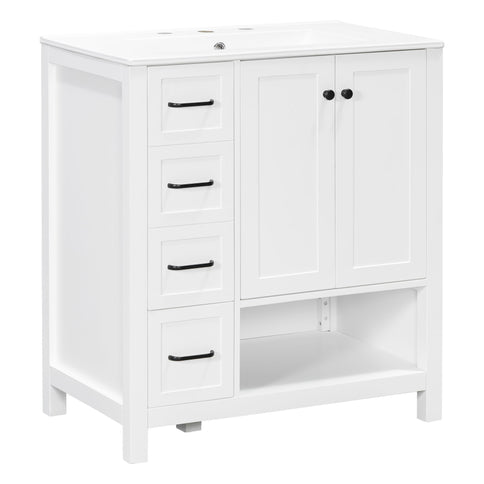 Bathroom Vanity With Sink Top, Bathroom Vanity Cabinet With 2 Doors And 2 Drawers, Open Shelf
