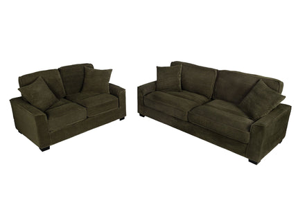 Sofa & Loveseat 2 Piece Set With Accent Pillows - Forest Green