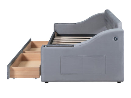 Upholstered Daybed With Storage Armrests And USB Port