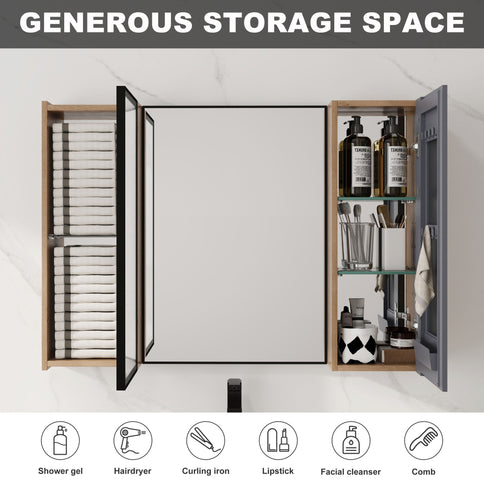 Wall Mounted Cabinet With Soft Close Door, Adjustable Shelves Storage For Bathroom - Imitative Oak