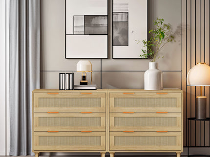 3 Drawers Rattan Storage Cabinet Rattan Drawer, For Bedroom, Living Room, Dining Room, Hallways (Set of 2) - Oak