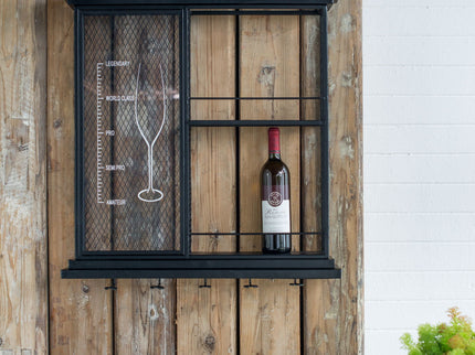 Floating Wine Bar Shelf With Glass Holder And Display Shelves - Black