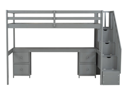 Loft Bed Frame With Built In Desk And Double Storage Drawers