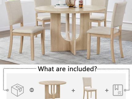 Round Dining Set With 4 Upholstered Dining Chairs