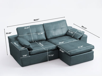 L - Shaped Modular 2 Seater Sofa With Movable Ottoman And High Density Sponge Cushions For Living Room