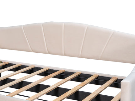 Upholstered Daybed Sofa Bed With Trundle Bed And Wood Slat