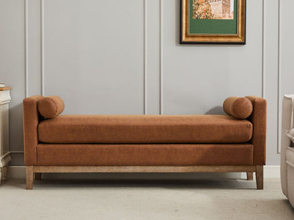 Upholstered End Of Bed Bench With Arms & 2 Bolsters For Bedroom