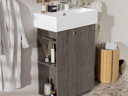 Bathroom Vanity With Sink, Freestanding Wood Grain Cabinet With Storage