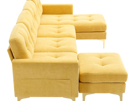 Modern L - Shape Convertible Sectional Sofa With Movable Ottoman
