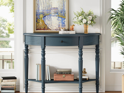 Half Moon Console Table With Drawer & Shelf